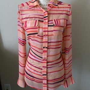 Sheer salmon printed blouse.